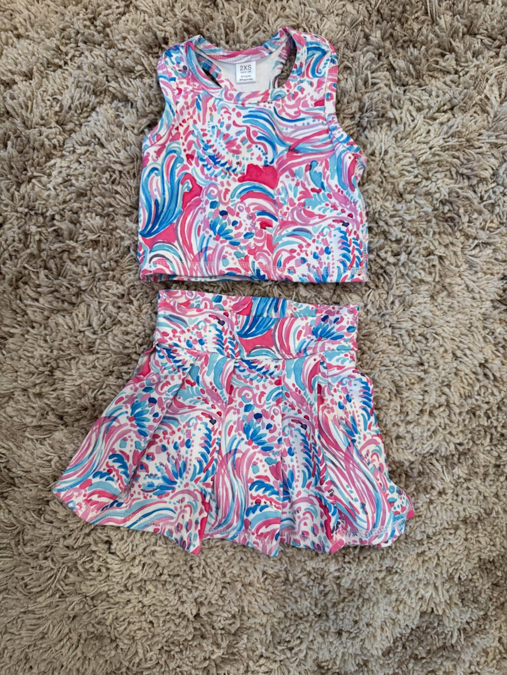 Girls' Pink & Blue Swirl Matching Set - Sleeveless Top & Skort